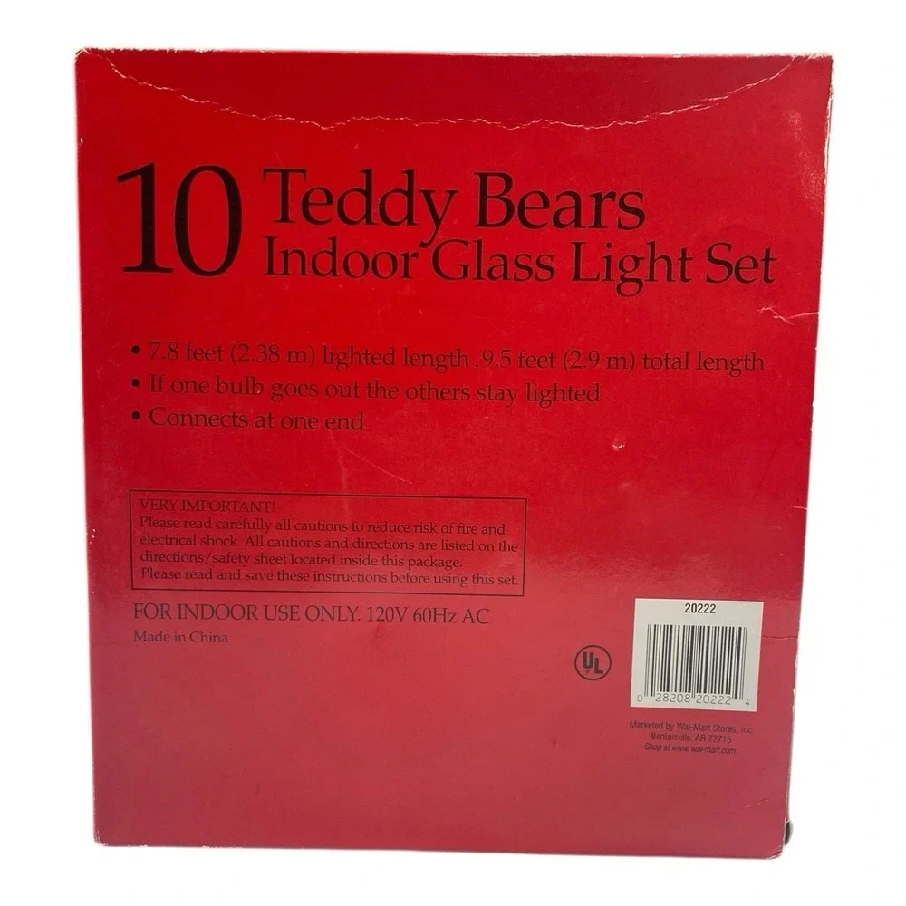 Holiday Time 10 Glass Teddy Bear String Christmas Lights in Box 9.5' Long